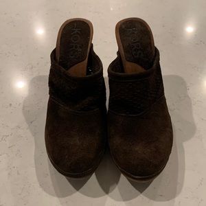 Brown suede KORS by Micheal KORS clogs.  4” heel. Size 7.5 US
